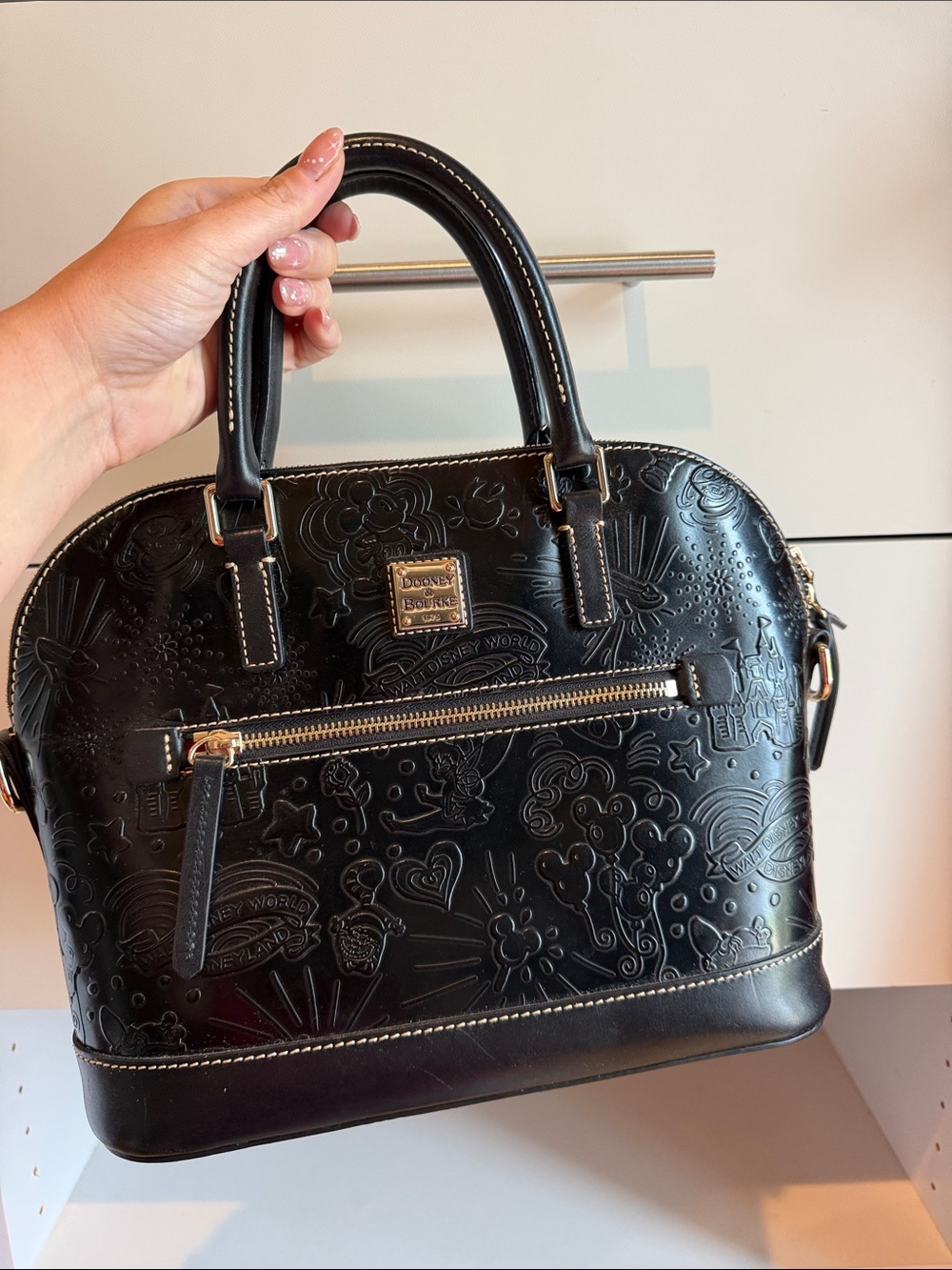 Black Embossed Leather Sketch Satchel by Disney Dooney & Bourke